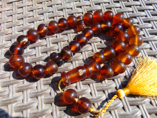 102 gr Big Tasbih Mesbah Rosary 33+2 Beads 18 mm Indonesian Yellow Red Amber for Healing Collection TB17i17