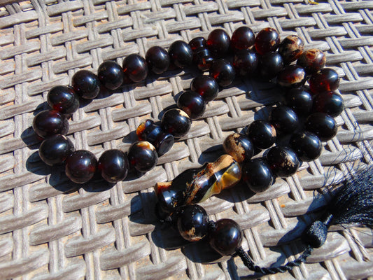 108 gr BIG Tasbih 33+3 Beads Mesbah Rosary Indonesian Dark WHite Amber for Healing TB17i16