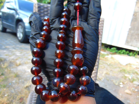 57 gr Hand Tasbih 33+2 Beads 14 mm Indonesian Red Amber for Healing TB14i32
