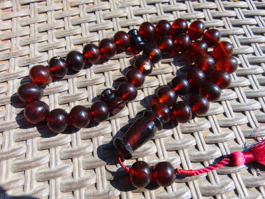 108 gr Big Tasbih Mesbah Rosary 33+2 Beads 18 mm Indonesian Yellow Red Amber for Healing Collection TB17i7