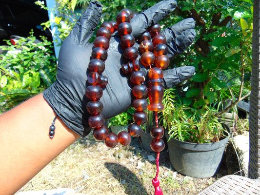 103 gr Tasbih Mesbah Rosary 33+2 Beads 18 mm Indonesian Red Amber for Healing TB17i11