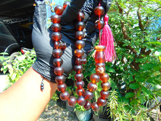 103 gr Big Tasbih Mesbah Rosary 33+2 Beads 18 mm Indonesian Cherry Red Amber for Healing Collection TB17i11