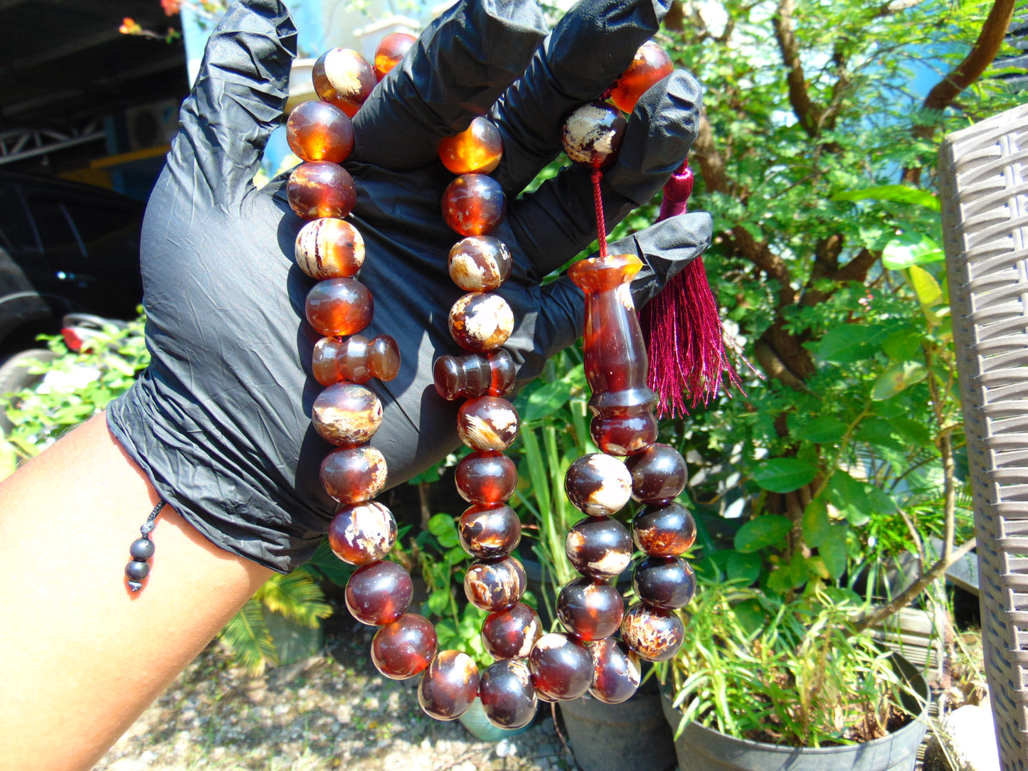 101 gr BIG Tasbih 33+3 Beads Mesbah Rosary Indonesian Red WHite Amber for Healing TB17i5
