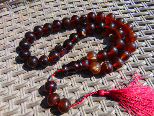 147 gr BIG Tasbih 33+3 Beads Mesbah Rosary Indonesian Yellow Red Amber for Healing FR28