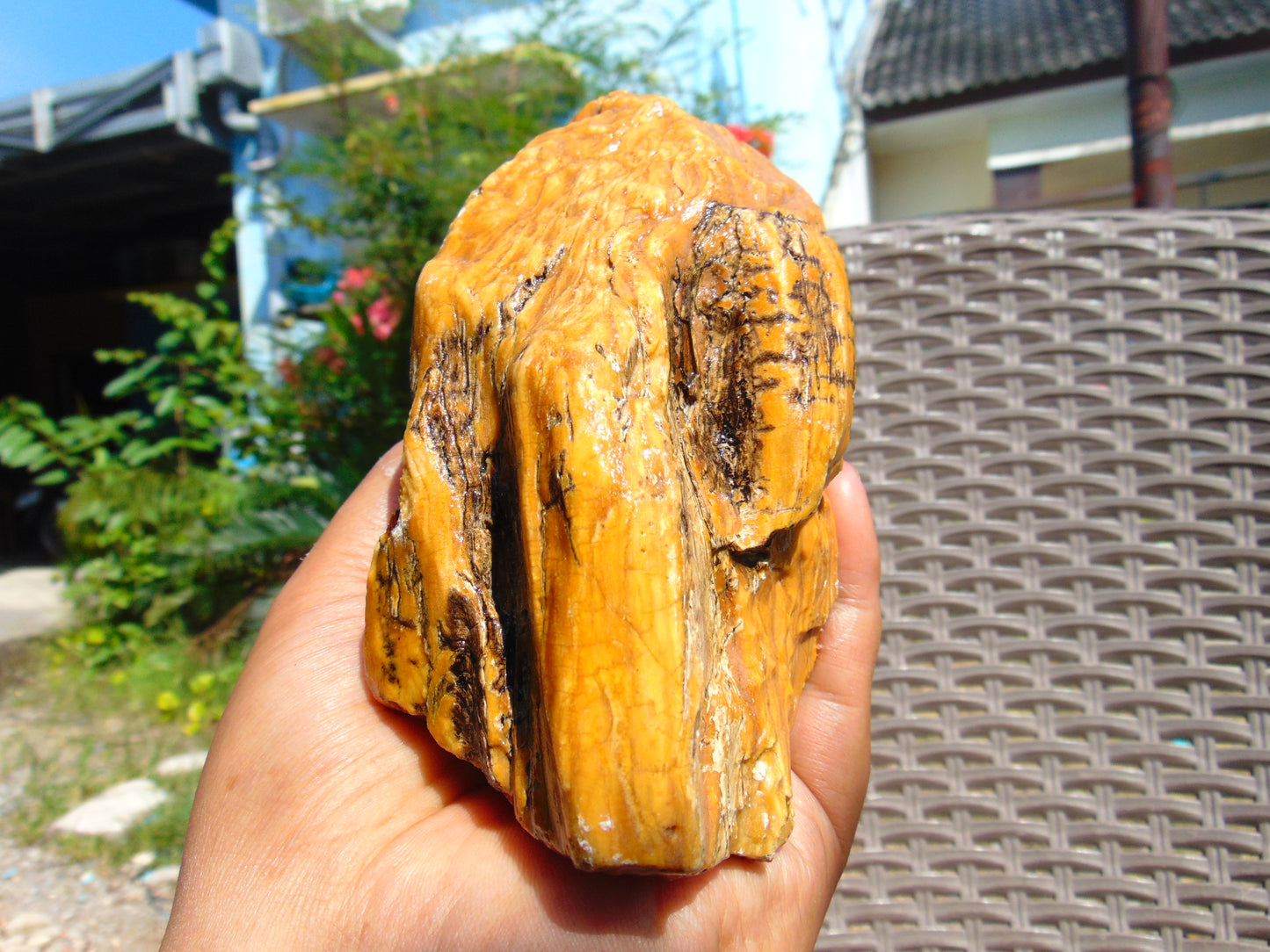 387 gram Polished Indonesia Yellow Aromatic Amber for Healing 26AYE28