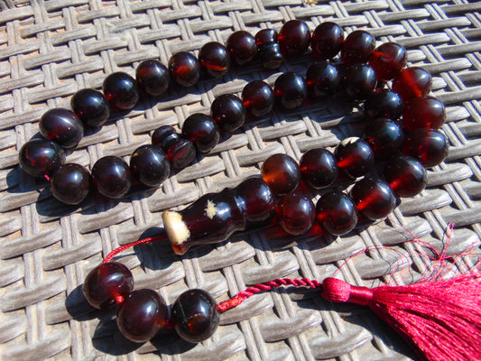 147 gr BIG Tasbih 33+3 Beads Mesbah Rosary Indonesian Dark Red Amber for Healing FR30