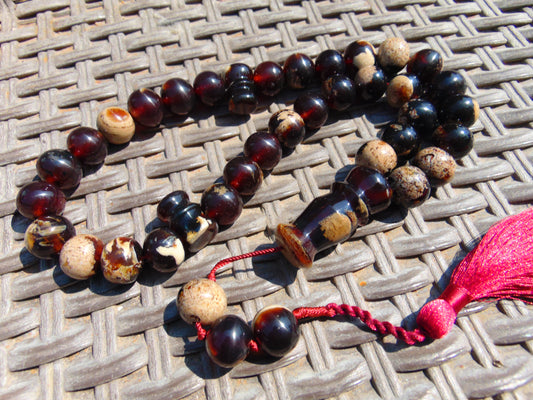 76 gr Tasbih Mesbah Rosary 33+3 Beads 16 mm Indonesian Dark White Amber for Healing FR23