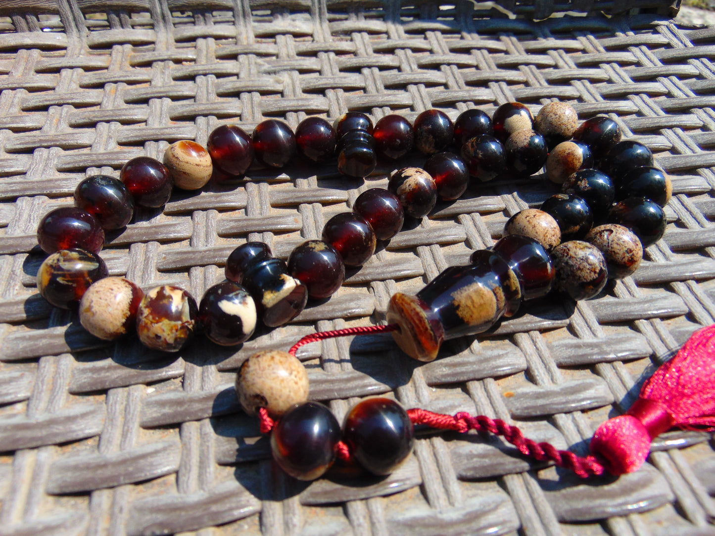 76 gr Tasbih Mesbah Rosary 33+3 Beads 16 mm Indonesian Dark White Amber for Healing FR23