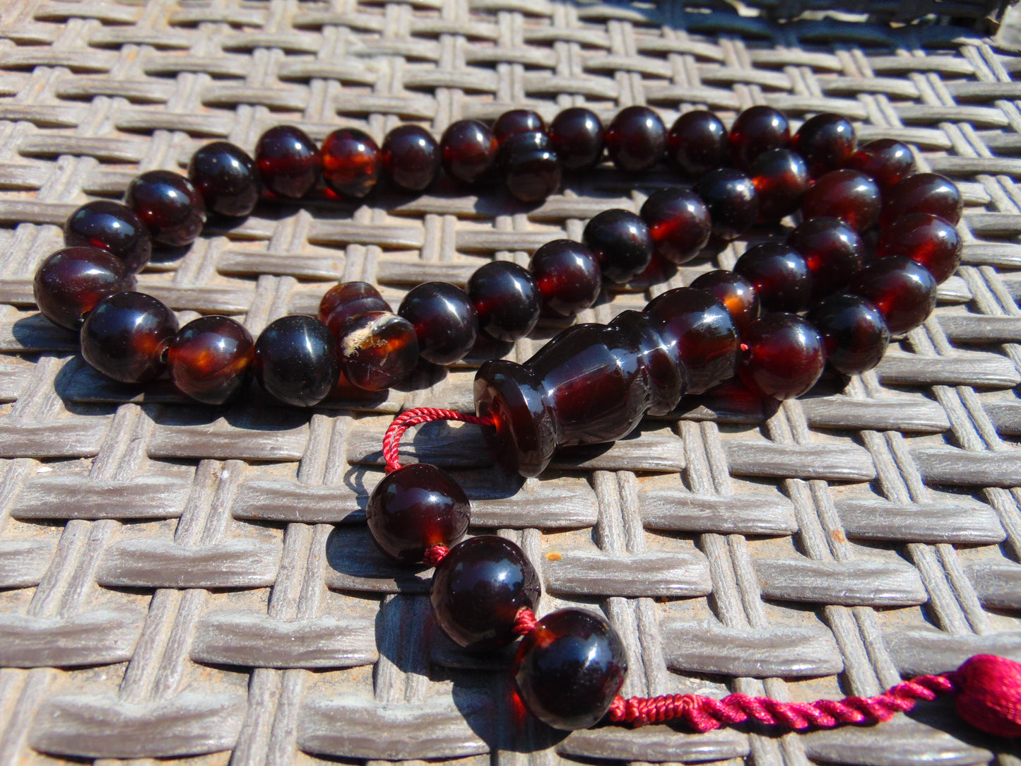 77 gr Tasbih Mesbah Rosary 33+3 Beads 16 mm Indonesian Red Amber for Healing FR16
