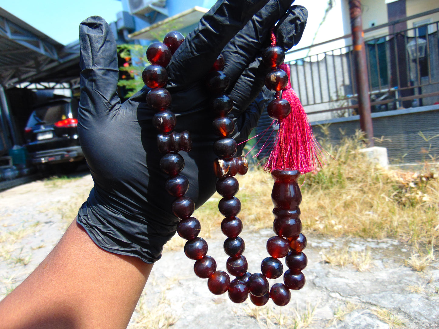 77 gr Tasbih Mesbah Rosary 33+3 Beads 16 mm Indonesian Red Amber for Healing FR16