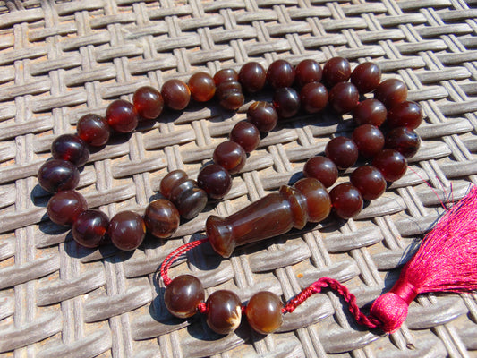 77 gr Tasbih Mesbah Rosary 33+3 Beads 16 mm Indonesian Red Amber for Healing FR22