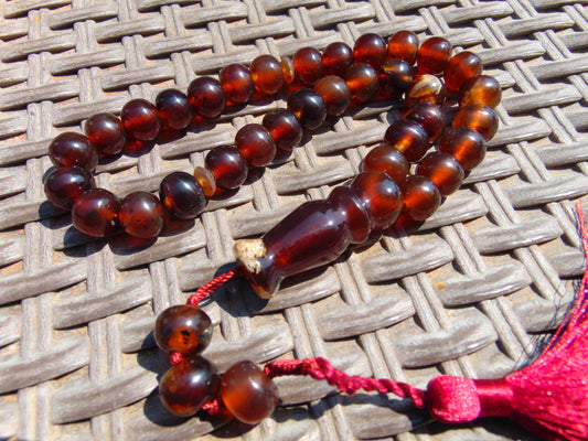 47 gr Hand Tasbih 33+3 Beads 12 mm Indonesian Yellow Red Bluish Amber for Healing TB12i3