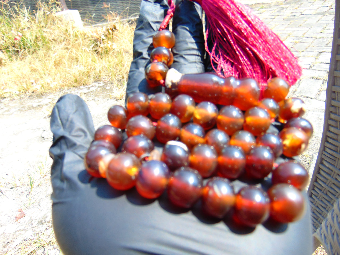 47 gr Hand Tasbih 33+3 Beads 12 mm Indonesian Yellow Red Bluish Amber for Healing TB12i3