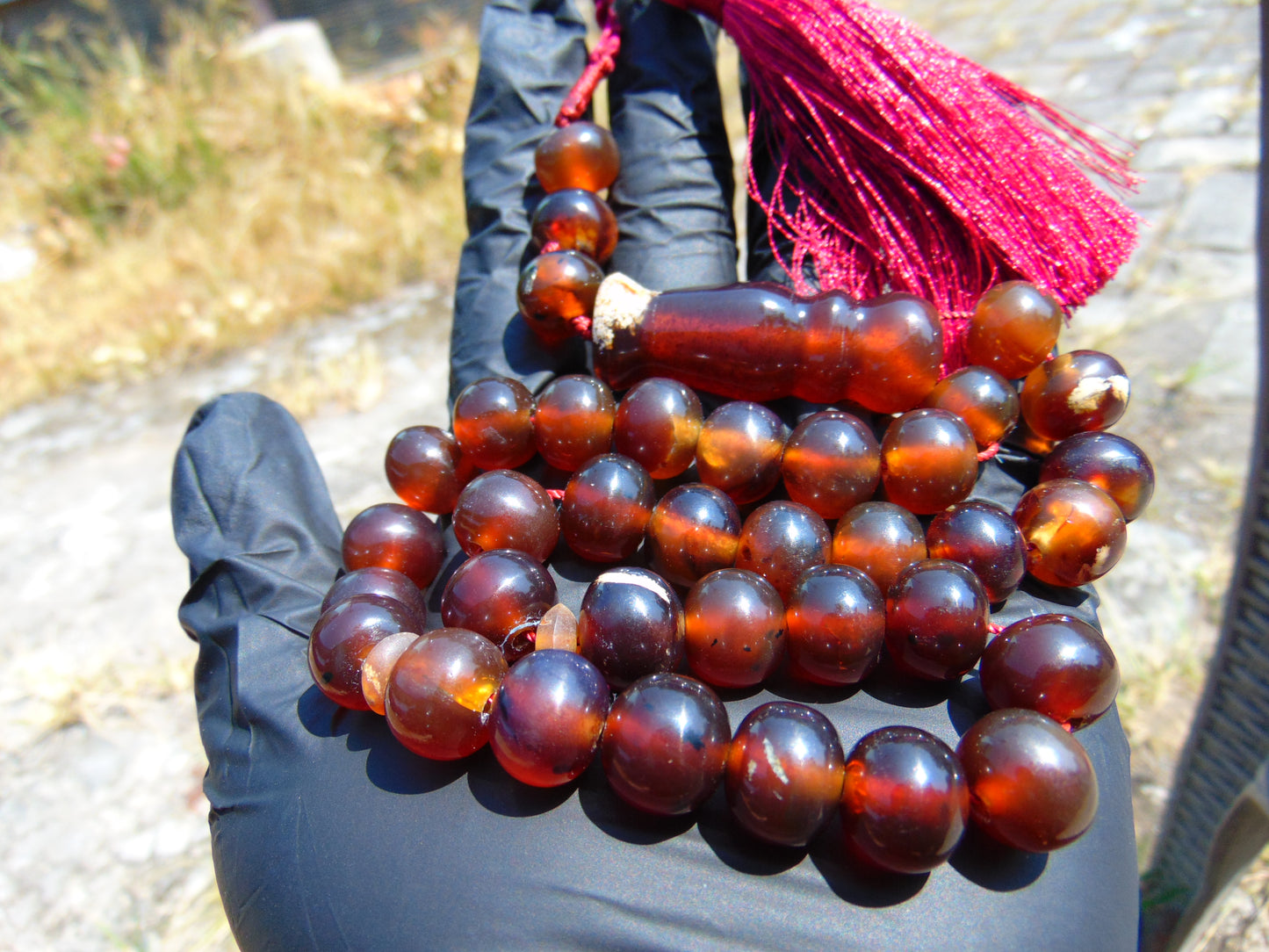 47 gr Hand Tasbih 33+3 Beads 12 mm Indonesian Yellow Red Bluish Amber for Healing TB12i3