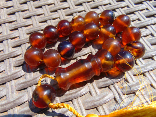 53 gr Hand Tasbih 17+1 Beads 16 mm Indonesian Yellow Red Bluish Amber for Healing BT11