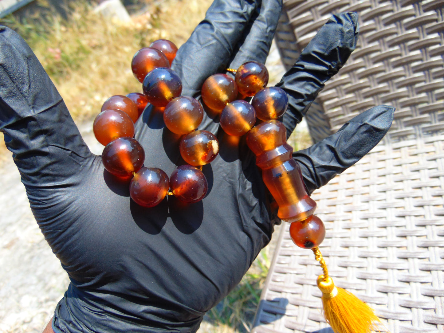 53 gr Hand Tasbih 17+1 Beads 16 mm Indonesian Yellow Red Bluish Amber for Healing BT11