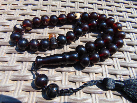 64 gr Tasbih Mesbah Rosary 33+3 Beads 15 mm Indonesian Black Amber for Healing FR56