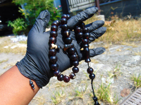 64 gr Tasbih Mesbah Rosary 33+3 Beads 15 mm Indonesian Dark Red Amber for Healing FR56