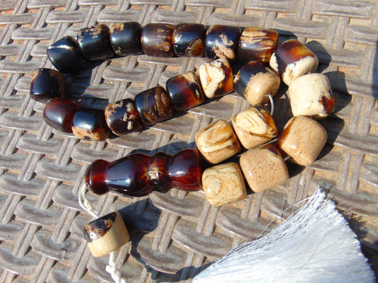 74 gr Komboloi Rosary 22+1 Beads 15x16 mm Indonesian Red White Amber for Healing CO11