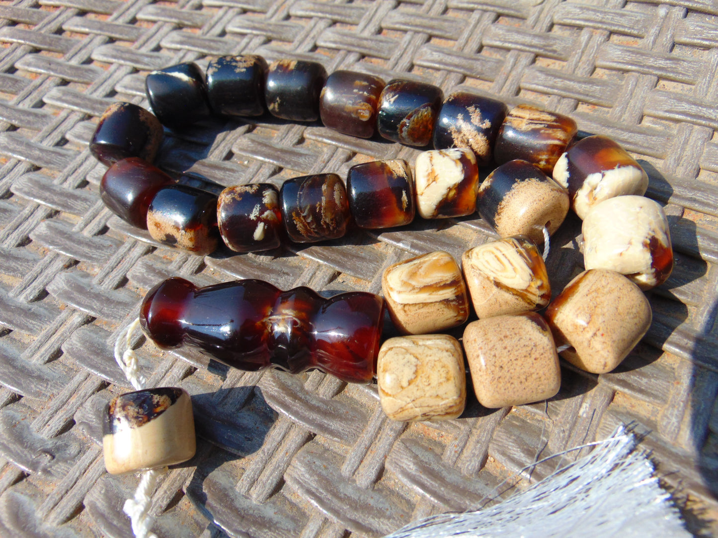 74 gr Komboloi Rosary 22+1 Beads 15x16 mm Indonesian Red White Amber for Healing CO11
