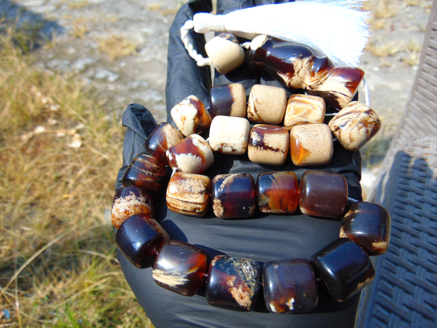 74 gr Komboloi Rosary 22+1 Beads 15x16 mm Indonesian Red White Amber for Healing CO11