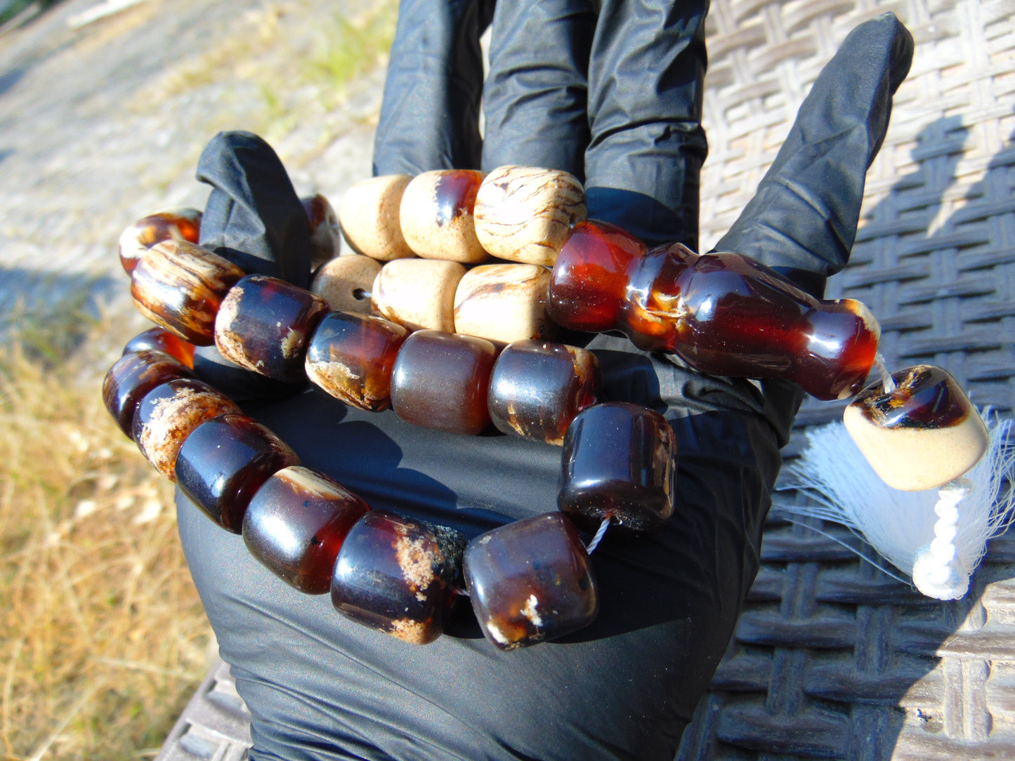 74 gr Komboloi Rosary 22+1 Beads 15x16 mm Indonesian Red White Amber for Healing CO11