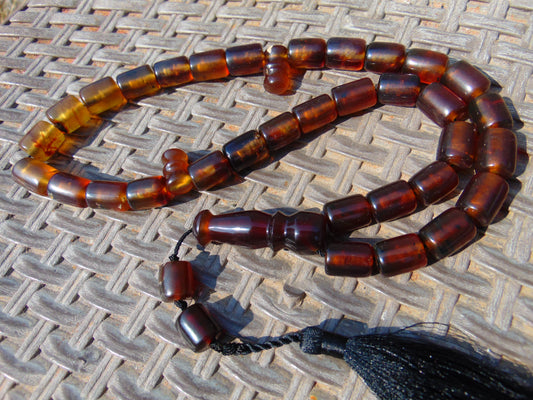 74 gr Komboloi Rosary 33+2 Beads 13x18 mm Indonesian Yellow Red Amber for Healing TT40