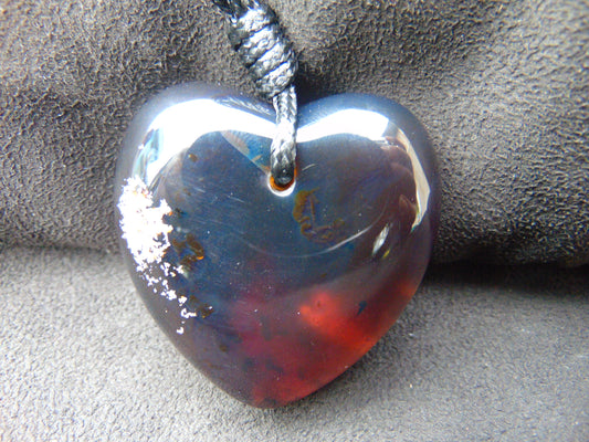 36.6 gr Heart Pendant Indonesian blue Amber for Healing N4