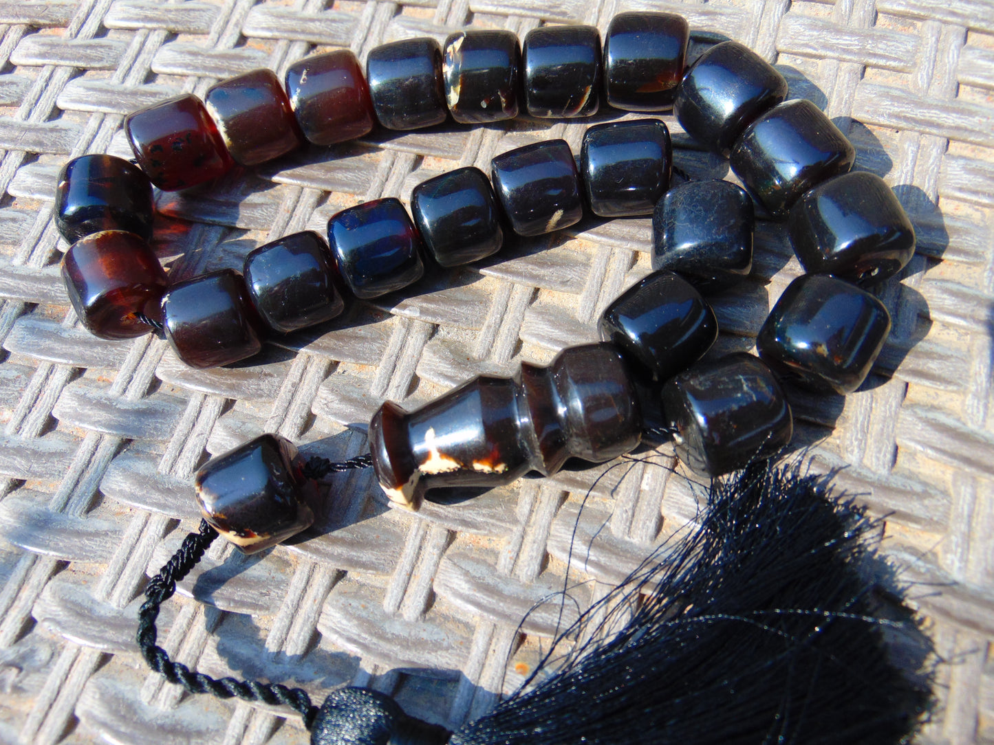 81 gr Komboloi Rosary 22+1 Beads 15x16 mm Indonesian Black Amber for Healing FR35