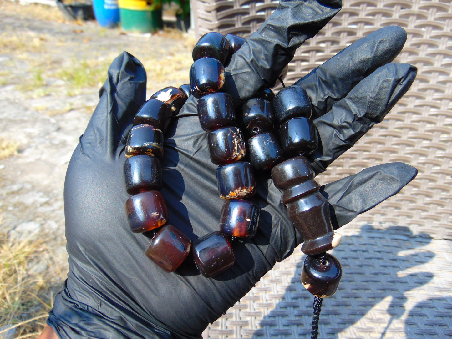 81 gr Komboloi Rosary 22+1 Beads 15x16 mm Indonesian Black Amber for Healing FR35