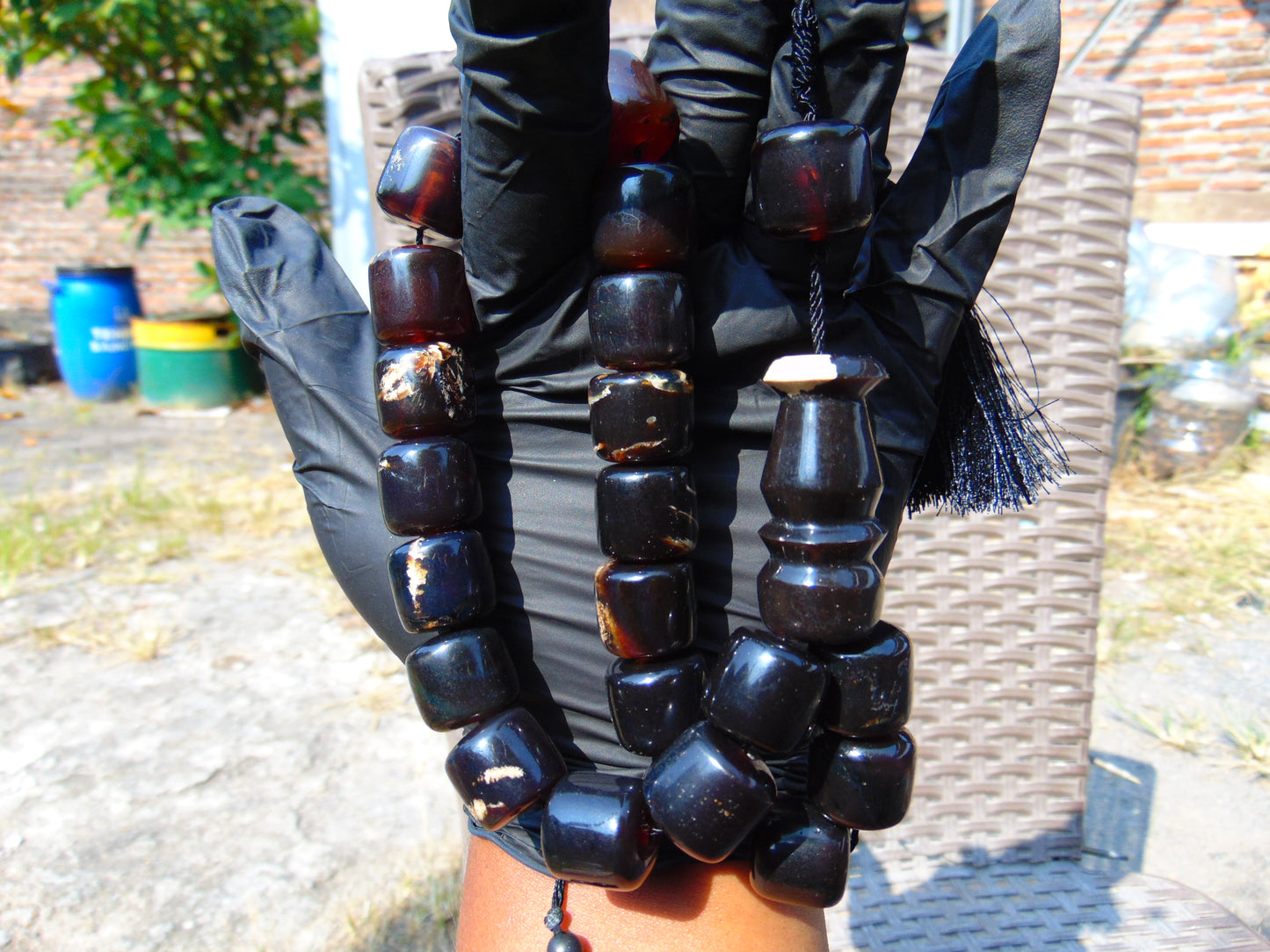 81 gr Komboloi Rosary 22+1 Beads 15x16 mm Indonesian Black Amber for Healing FR35