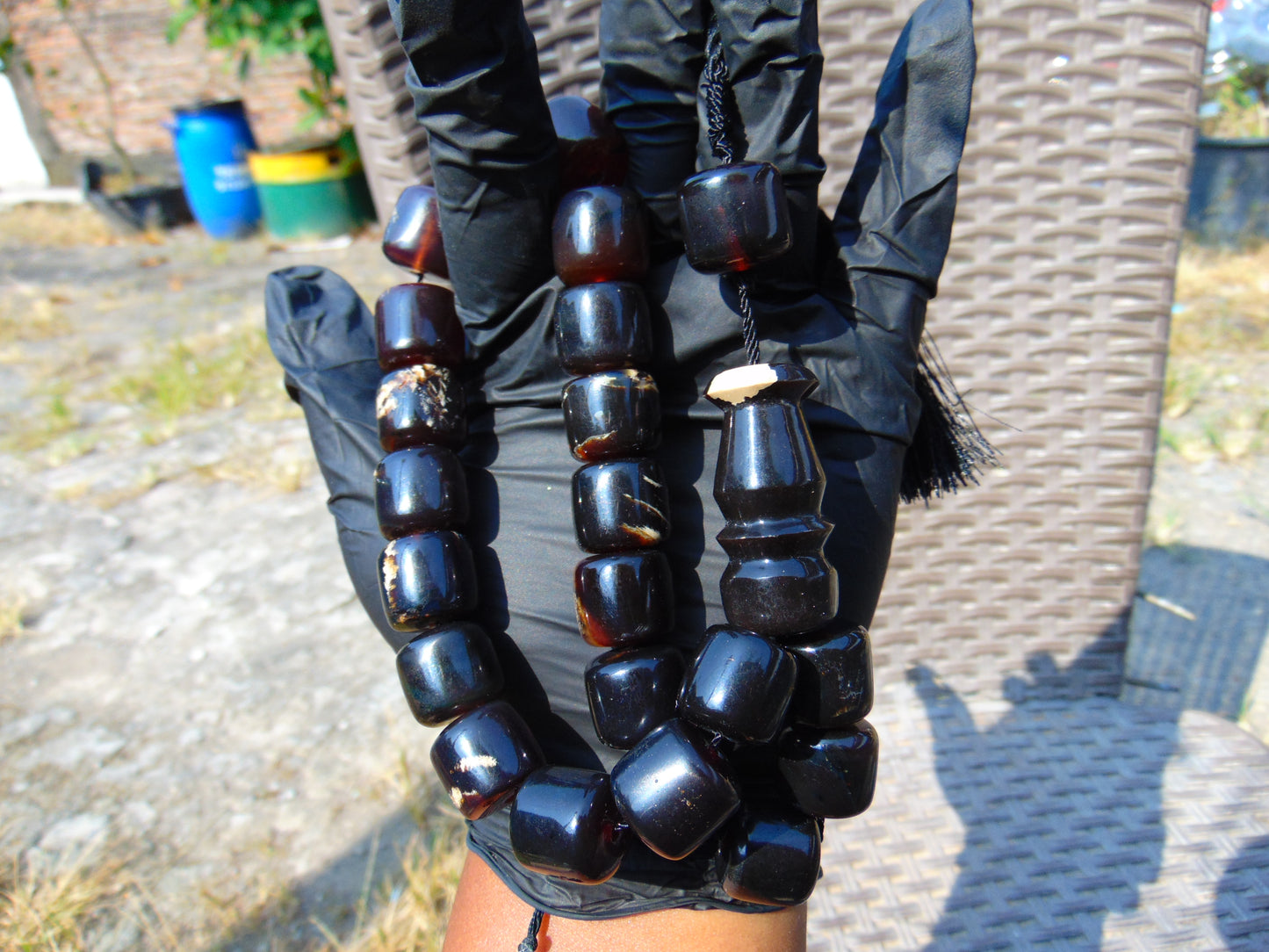 81 gr Komboloi Rosary 22+1 Beads 15x16 mm Indonesian Black Amber for Healing FR35