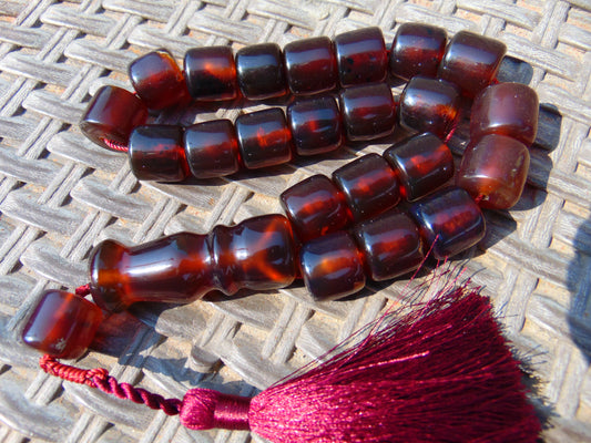 74 gr Komboloi Rosary 22+1 Beads 15x16 mm Indonesian Red Amber for Healing CO2