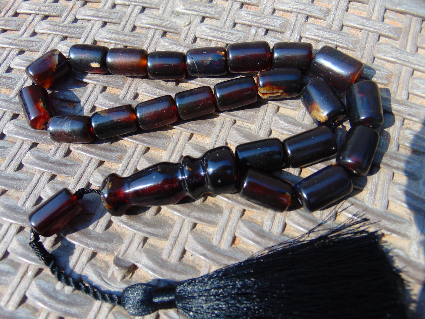 54 gr Komboloi Rosary 22+1 Beads 12x15 mm Indonesian Black Amber for Healing CO18