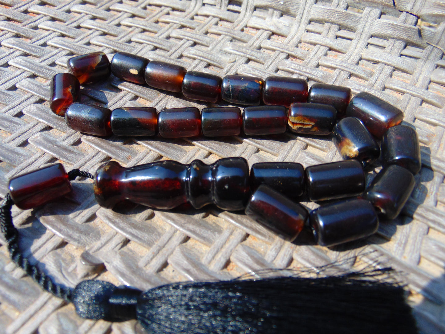 54 gr Komboloi Rosary 22+1 Beads 12x15 mm Indonesian Black Amber for Healing CO18