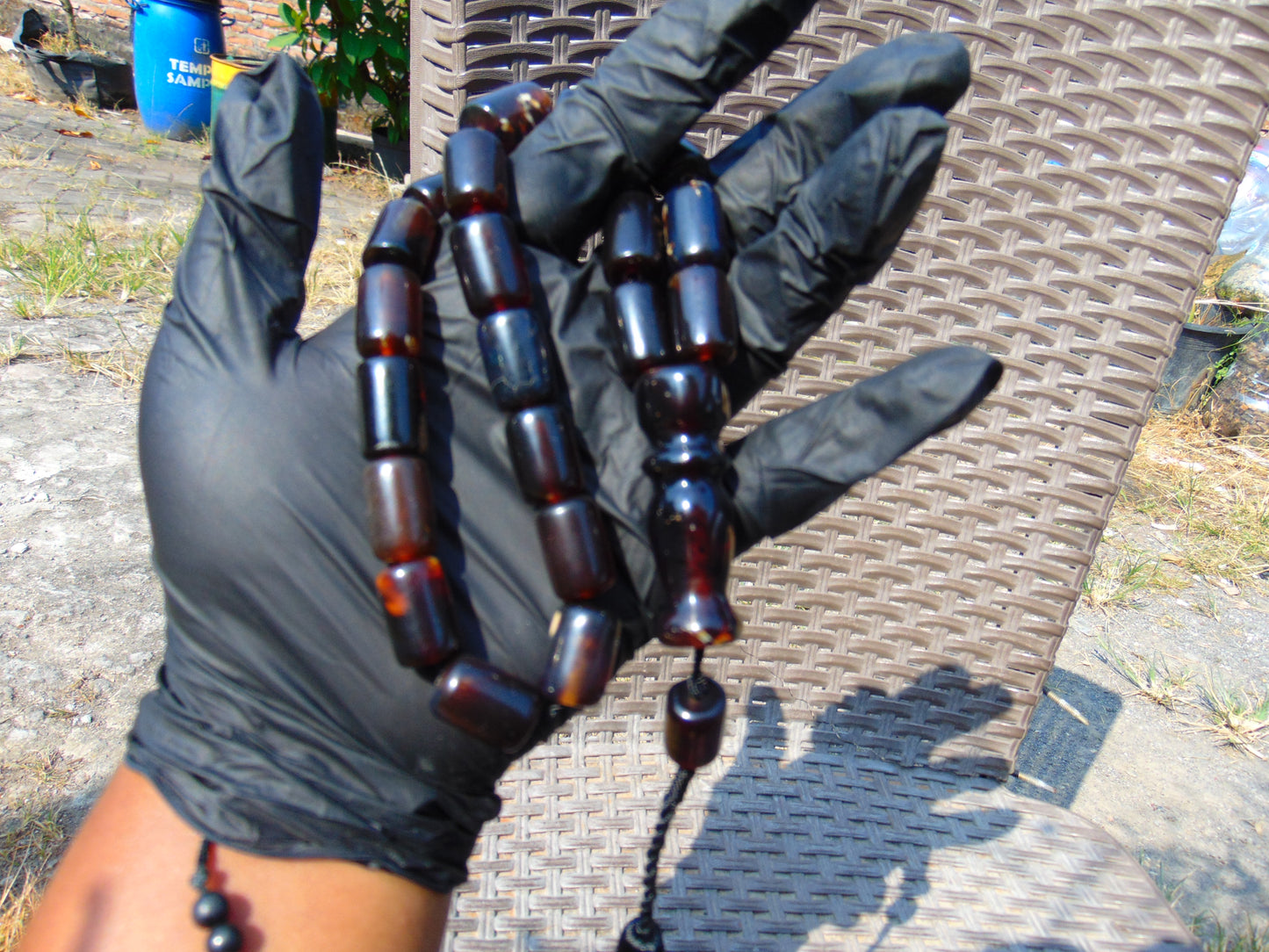 54 gr Komboloi Rosary 22+1 Beads 12x15 mm Indonesian Black Amber for Healing CO18