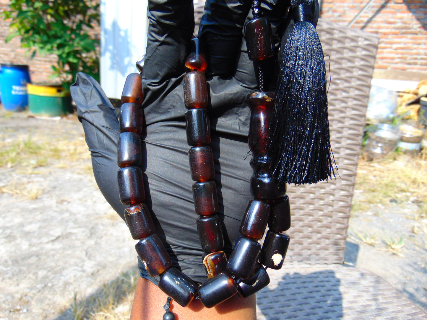 54 gr Komboloi Rosary 22+1 Beads 12x15 mm Indonesian Black Amber for Healing CO18
