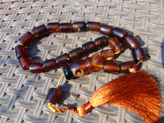 47 gr Komboloi Rosary 22+1 Beads 12x16 mm Indonesian Yellow Bluish Amber for Healing CO14