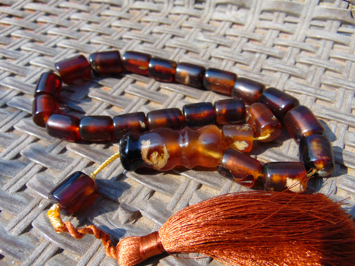 47 gr Komboloi Rosary 22+1 Beads 12x16 mm Indonesian Yellow Bluish Amber for Healing CO14