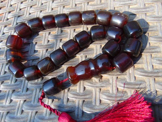 74 gr Komboloi Rosary 22+1 Beads 15x16 mm Indonesian Red Amber for Healing CO12