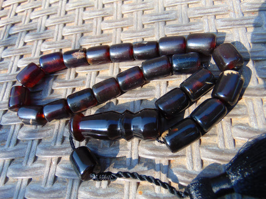 51 gr Komboloi Rosary 22+1 Beads 12x15 mm Indonesian Cherry Red Amber for Healing CO13
