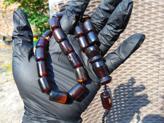 51 gr Komboloi Rosary 22+1 Beads 12x15 mm Indonesian Cherry Red Amber for Healing CO16