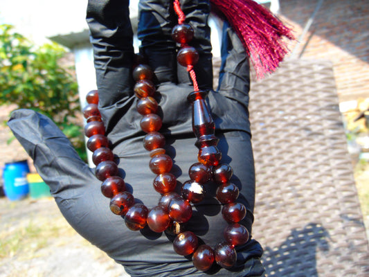 27 gr Hand Tasbih 33+2 Beads 10 mm Indonesian Cherry Red Amber for Healing TB10i5