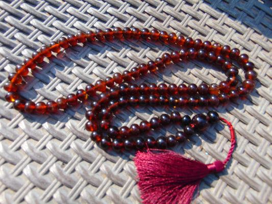 73 gram 108 Beads 10 mm Mala Buddha for Yoga and Meditation Indonesian Dark Red Amber for Healing MB13