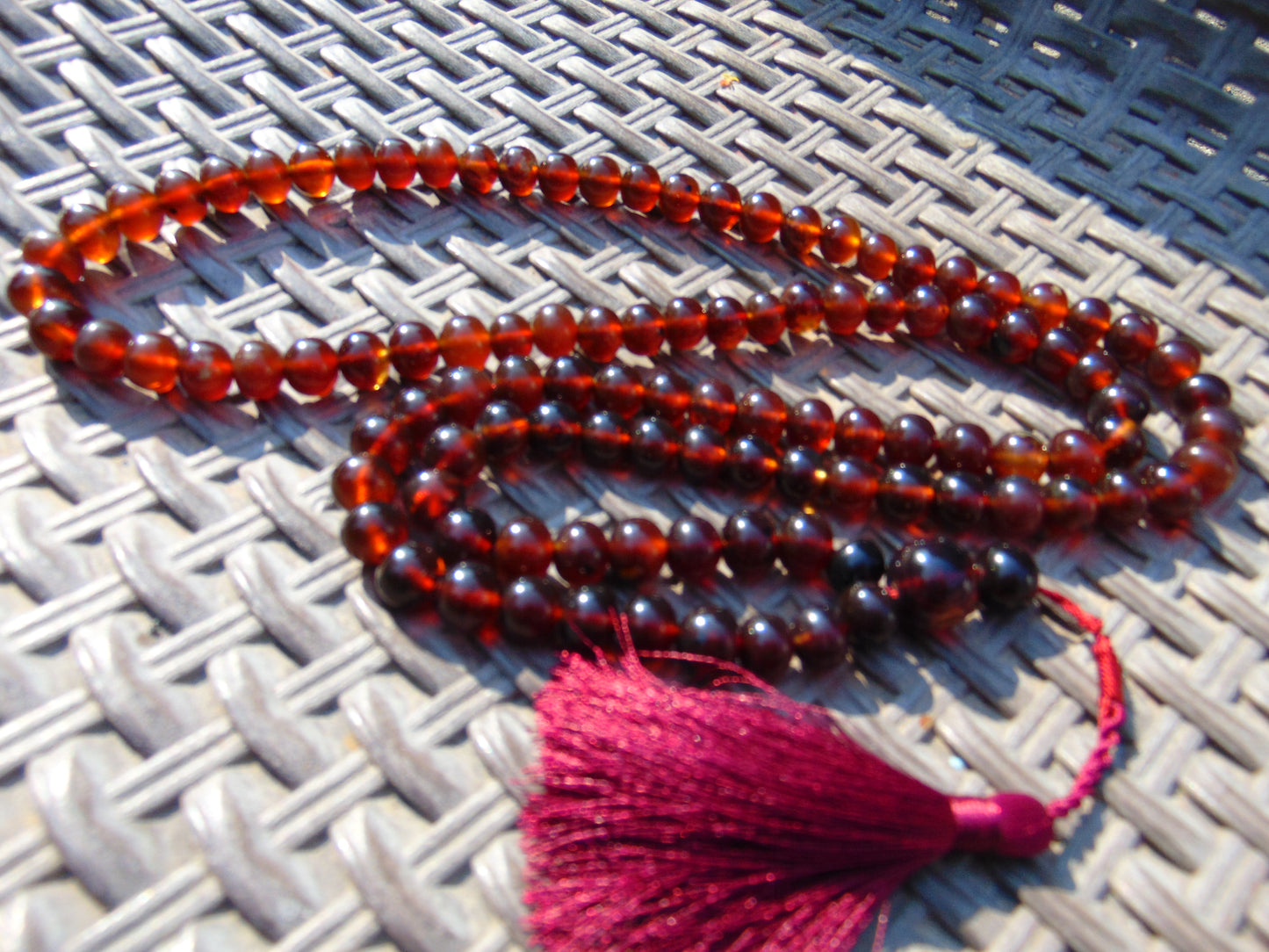 73 gram 108 Beads 10 mm Mala Buddha for Yoga and Meditation Indonesian Dark Red Amber for Healing MB13