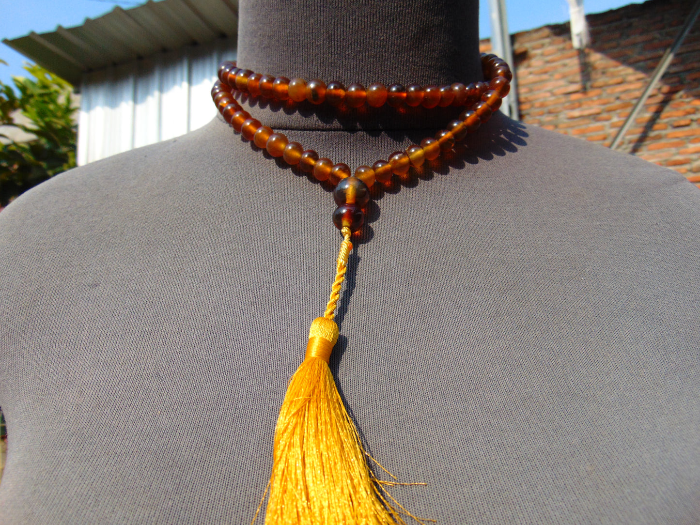 36 gram 108 Beads 7 mm Mala Buddha for Yoga and Meditation Indonesian Yellow Amber for Healing MB5