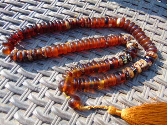 84 gram 108 Mala Buddha Necklace for Yoga Meditation Indonesian Yellow White Amber for Healing MB23
