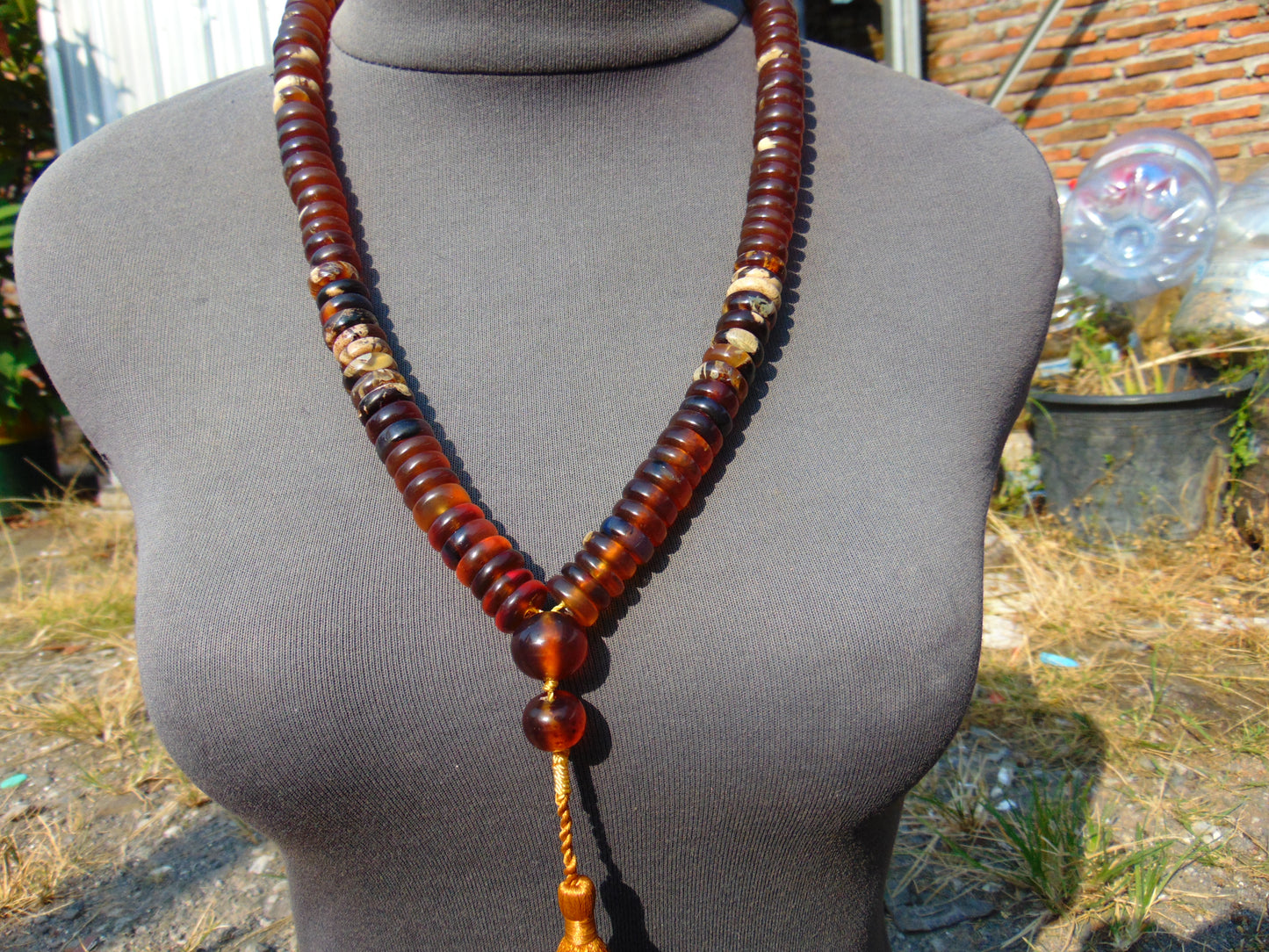 84 gram 108 Mala Buddha Necklace for Yoga Meditation Indonesian Yellow White Amber for Healing MB23