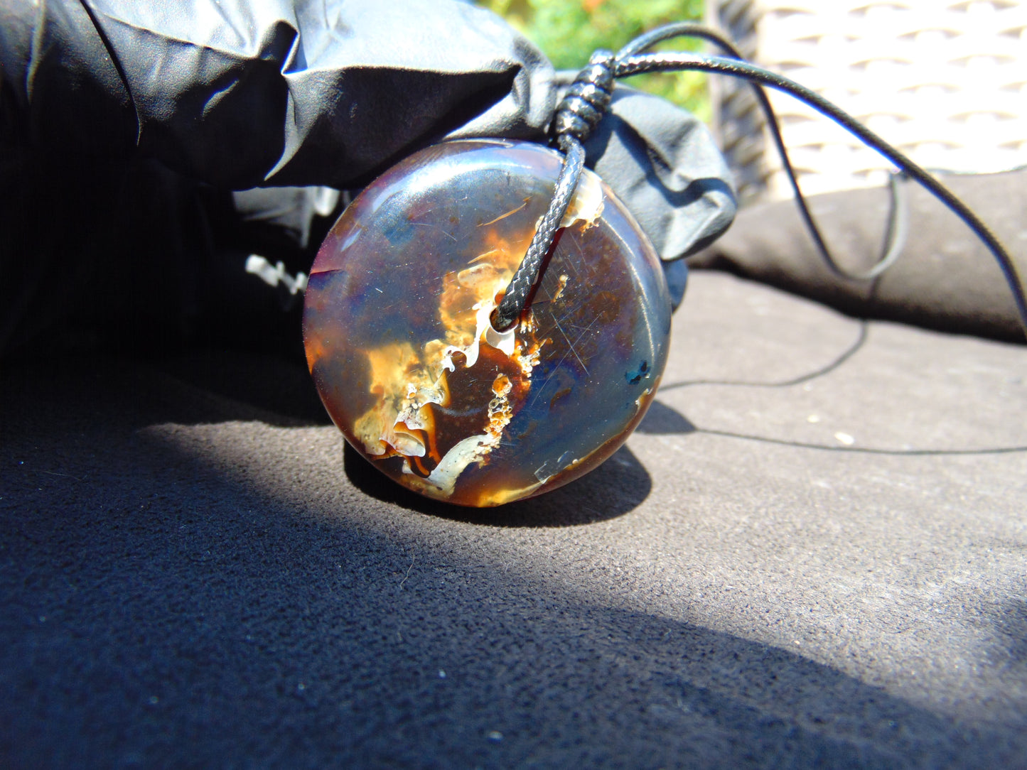 42 gr Donut Pendant Indonesian Black Blue Amber for Healing 25Y58