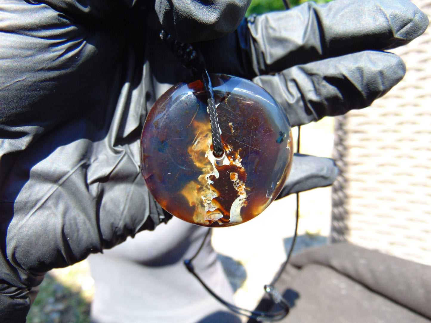 42 gr Donut Pendant Indonesian Black Blue Amber for Healing 25Y58